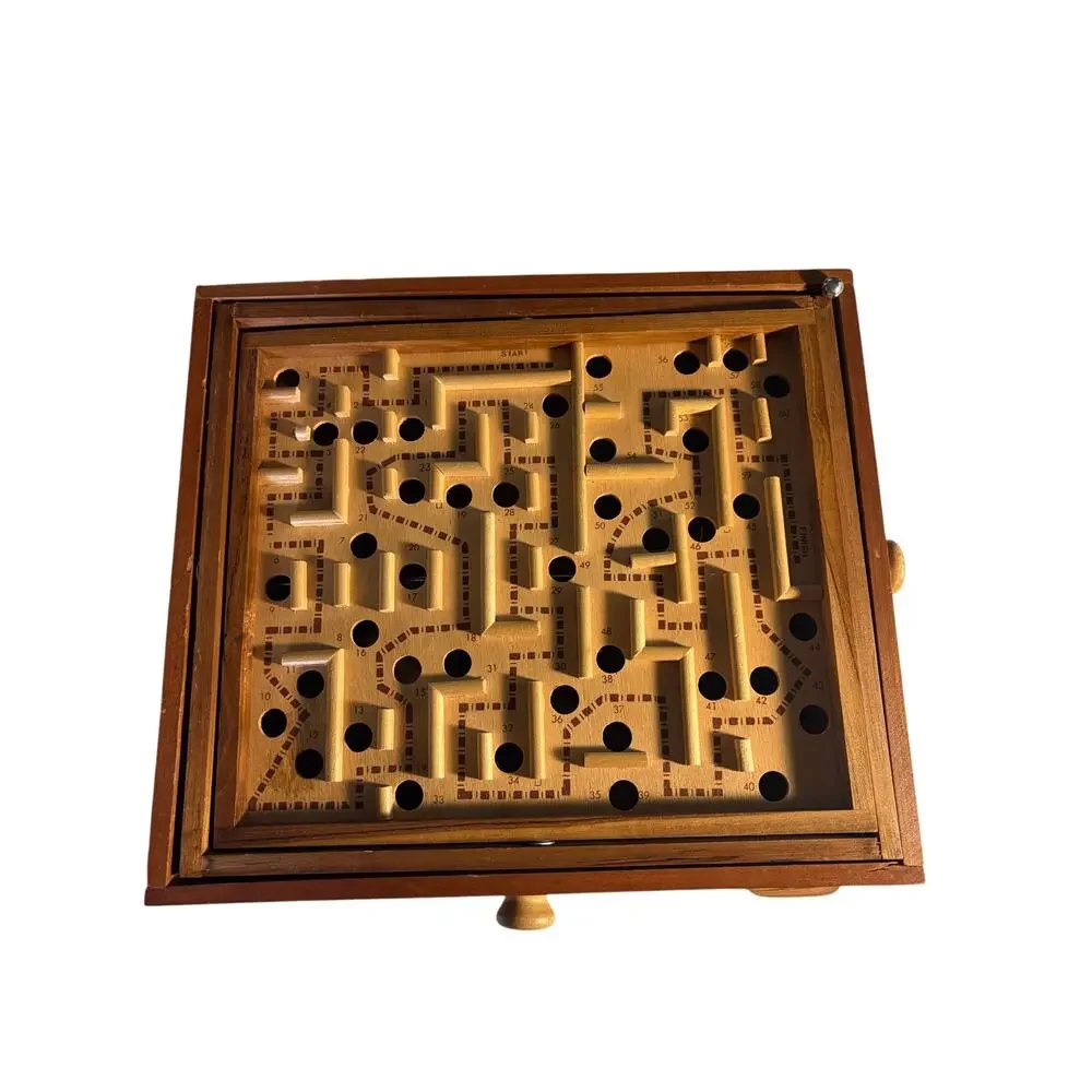 Vintage Wooden Labyrinth Tilt Maze Game 60 Hole Marble Skill Puzzle Wood